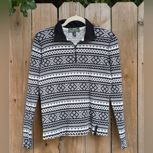 Lauren Ralph Lauren Active Quarter Zip Black White Fair Isle Long Sleeve Shirt